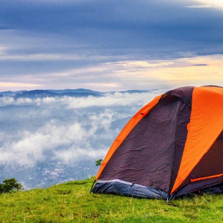 camping tent on hill top